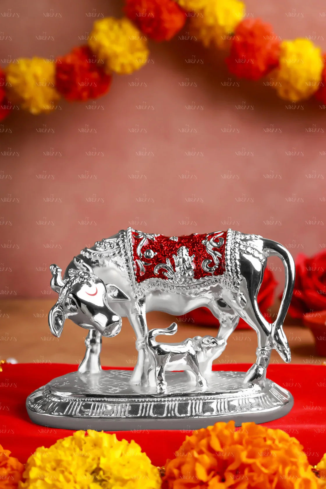 Kamdhenu cow with calf 24k gold & silver plated