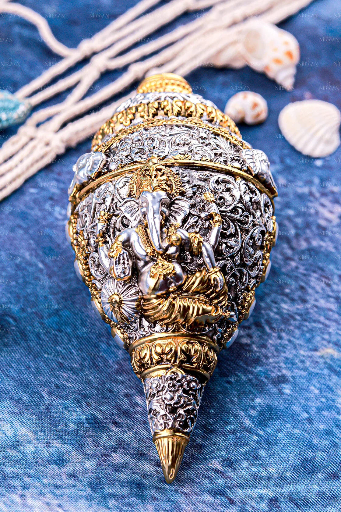 Devine Ganesh Shankh 999 Silver Plated & 24k Gold Plated