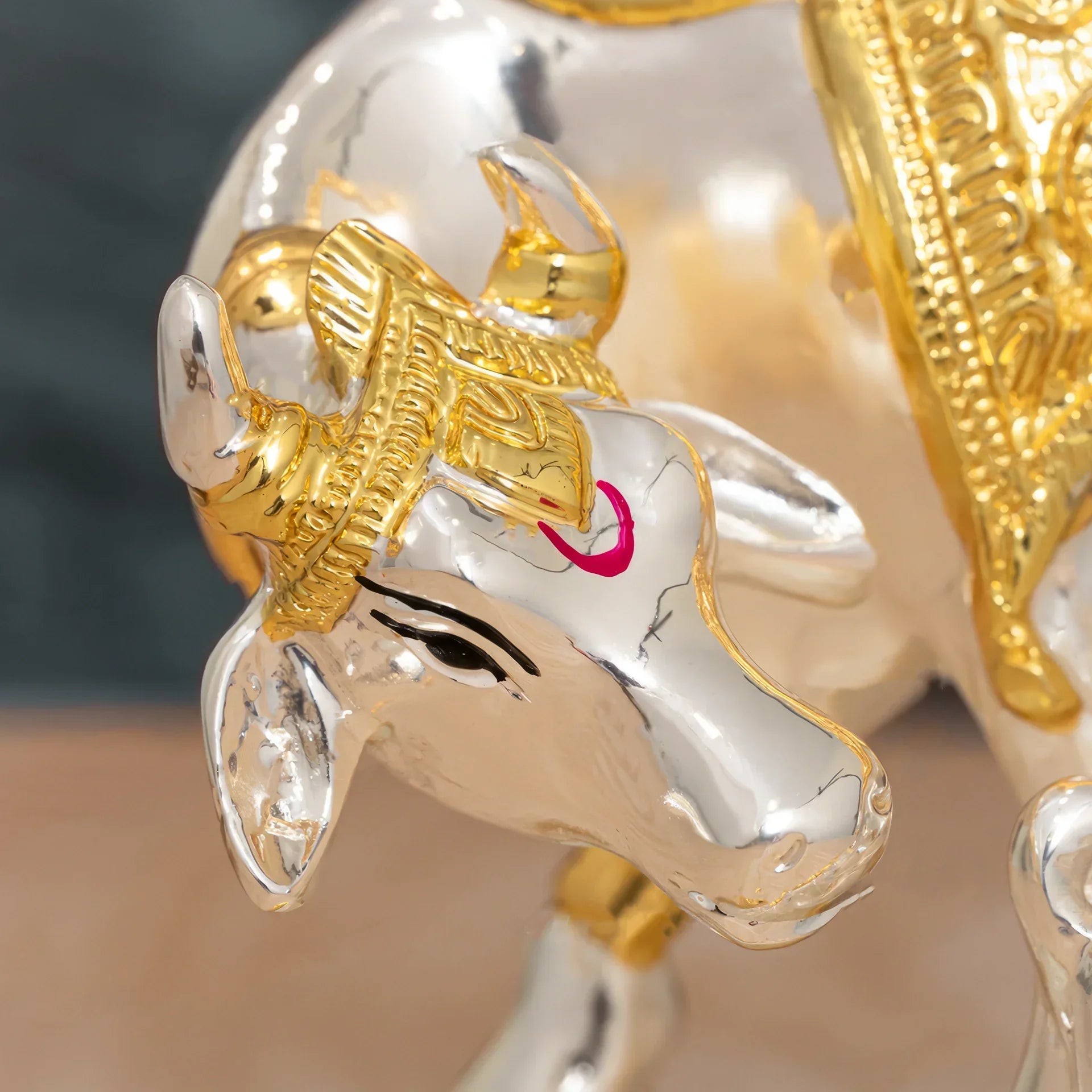 Kamdhenu cow with calf 24k gold & silver plated