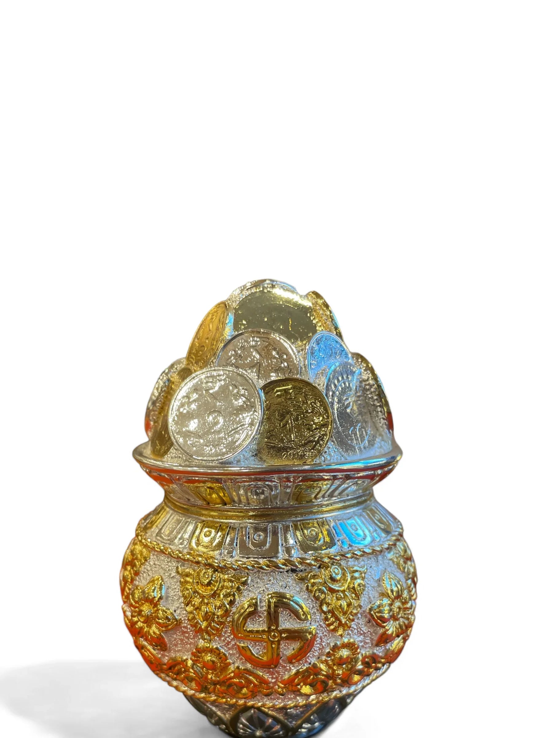 Kuber Kalash with World currency Silver & Gold plated