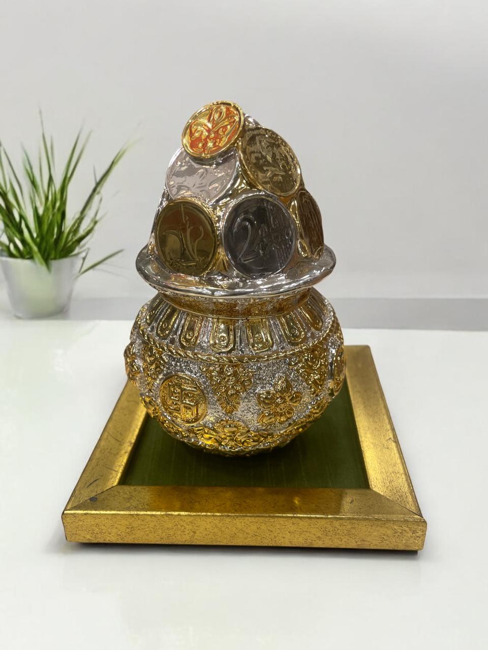 Kuber Kalash with World currency Silver & Gold plated